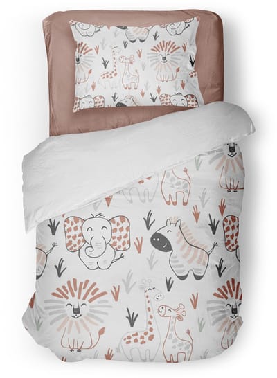 Eleganzzz Kinder Dekbedovertrek Animal Crackers - Jungle Dekbedovertrek - White - 140x200/220cm - Dekbedovertrek Kinderen - Micropercal - Eenpersoons