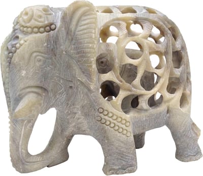 SouvNear Moeder Olifant Sculptuur - Speksteen - Uniek decoratief stuk - 1 stuk - Grijs - Speksteen - 15x10cm