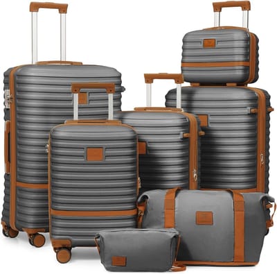 Reis Koffer Set - Bagage Trolley - Veilig Vervoer - TSA Combinatieslot - 7 Delig - Grijs Bruin