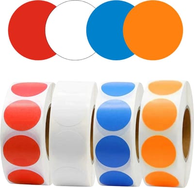 2000 etiketten stippen Stickers - Rond 25MM - Rood/Wit/Blauw/Oranje Cirkel stickers voor Kleurcodering/Organiseren/Decoratie/Labelen - Op rol