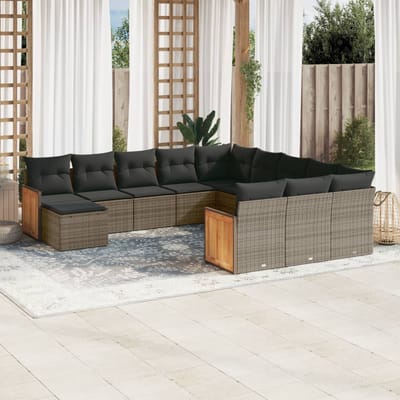vidaXL - 12-delige - Loungeset - met - kussens - poly - rattan - grijs