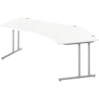 Schäfer Shop Select COMBITEC hoekbureau, 135° hoek rechts, C-poot, B 2165 x D 800/800 x H 677-817 mm, wit/wit aluminium