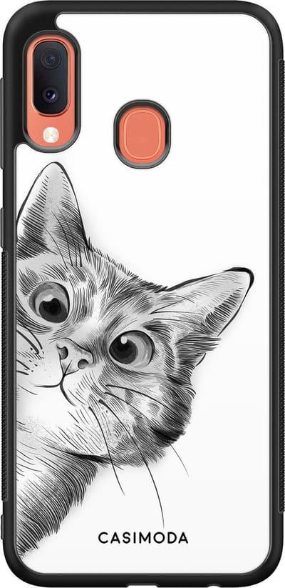 Casimoda® hoesje - Geschikt voor Samsung Galaxy A20e - Peekaboo - Zwart TPU Backcover - Kat - Zwart