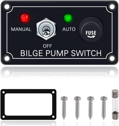 1 Stuk 3-weg Bilgepomp schakelpaneel (handmatig-uit-automatisch) met LED-indicator, tuimelschakelaarpaneelbediening DC 12V Bilgepomp, ingebouwde 5A-stroomonderbreker