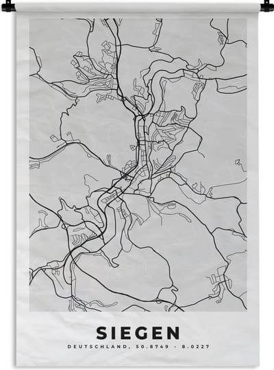 Wandkleed - Wanddoek - Duitsland - Plattegrond - Siegen - Kaart - Stadskaart - - 120x180 cm - Wandtapijt