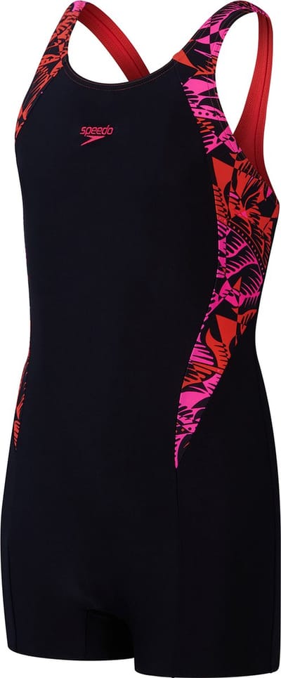 Speedo Printed Panel Legsuit Zwart/Roze Sportbadpak - Maat 128