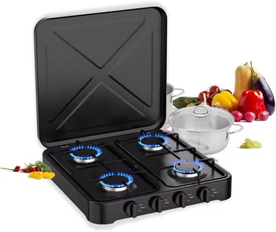 Camping Gasfornuis - Tafelmodel Kookplaat - Buiten Koken - Automatische Ontsteking - 4 Pits - Zwart
