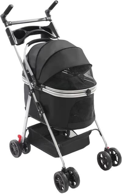 Hondenbuggy – Voor kleine honden en katten – Afneembare en opvouwbare reisbuggy – Zwart