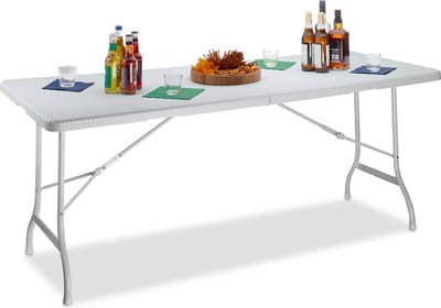 tuintafel BASTIAN - 72 x 178 x 74 cm - inklapbaar - groot - met handvat - wit