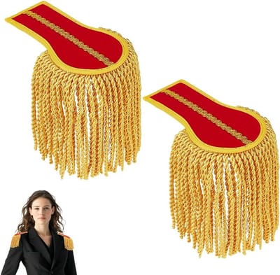 1 Paar Rode Franje Schouderepauletten, Afneembare Kledingaccessoires met Gouden Ketting en Broche voor Cosplay en Carnaval