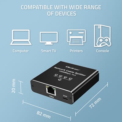 Qoltec Mini SWITCH 1x4 RJ45 Ethernet-splitter |   1000 Mb/s |   USB-C |   Aluminium