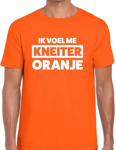 Oranje tekst t-shirt - Ik voel me kneiter oranje - voor heren - Koningsdag kleding S