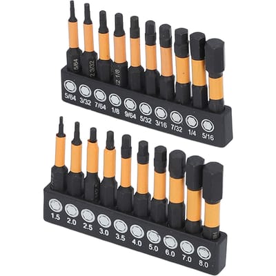 20 Stuks Zeskantbits met 1/4 inch Schacht Metrisch Imperiaal Magnetisch Gelegeerd Staal Bitset voor Schroevendraaier