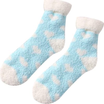 Sokken dames warm - sleep - thuissokken -extra zacht - blauw - print hartjes 36-40