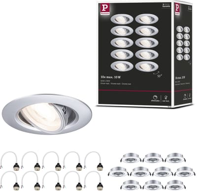 Inbouwlamp Set van 10 zwenkbaar rond 90 mm 30° GU10 max. 10x10W 230V dimbaar Chroom mat