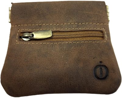 OI Hunter bruin leren Klapportemonneetje 2 STUKS / klappertje voor kleingeld + ritsje voorop / knijpbeursje voor muntgeld / bruin leer / 191H