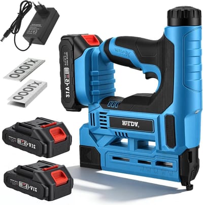Draadloze 2-in-1 18GA Elektrische Nietmachine met 2 x 2.0 Ah Batterijen, Oplader en 1000 Spijkers voor Houtbewerking en Klussen, Verstelbare Nietdiepte en LED Verlichting