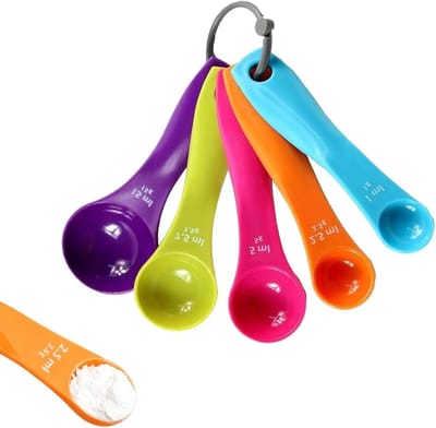 Set van 5 kleurrijke maatlepels voor koken en bakken, ideaal voor vloeistoffen, poeders en porties