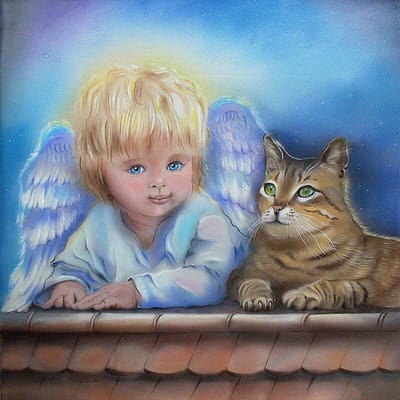 Peinture Diamant 5D Ronde Complète Ange Mignon avec Animal Chat Broderie Diamant 30x30CM beige