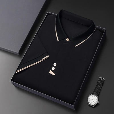 Zomer Nieuw Heren Poloshirt Business Casual Kraag Dun Ademend IJszijde T-shirt Heren Korte Mouw 4XL black