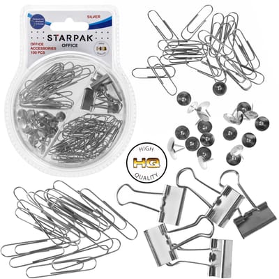 Kantoorset, kantoorbenodigdheden, paperclips, punaises, zilveren clips in een doosje – 100 stuks