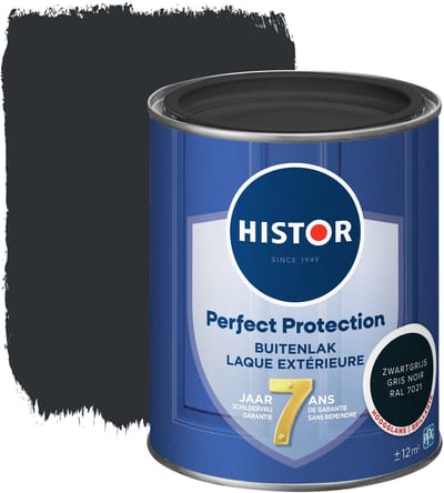 Histor Perfect Protection Buitenlak - Houtlak - Houtverf voor Buiten - Hoogglans Verf voor Hout - Buitenverf - Zwartgrijs RAL 7021- 0.75 L