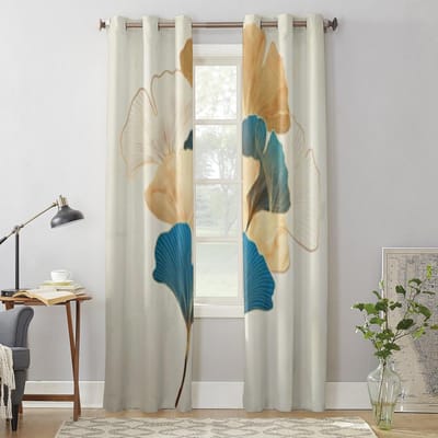 Ginkgo Bladeren In Vintage Stijl Raamgordijnen Voor Woonkamer Keuken Moderne Gordijnen Huisdecoratie Jaloezieën Drapes 135W x 60H(cm) x1 gray
