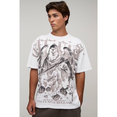 Wit Oversized Gothic Over-the-seams Print T-shirt | White | Size Small