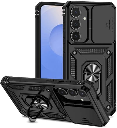 Coverup Hoesje - Geschikt voor Samsung Galaxy S25 FE Hoesje - Coverup Armor Ring Kickstand Back Cover met Camera Shield - Zwart