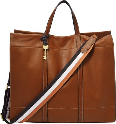 FOSSIL Leren Shopper Schoudertas Carmen Tote Brandy Bruine