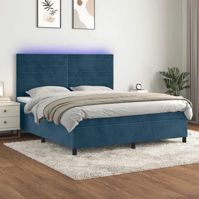 vidaXL - Boxspring - met - matras - en - LED - fluweel - donkerblauw - 160x200 - cm