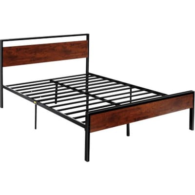 VEVOR Queen Size Metalen Platform Bedframe met Retro Bruin Houten Hoofdeinde en Voeteinde, Grote Opbergruimte onder het Bed, Antislip, Geen Boxspring Nodig