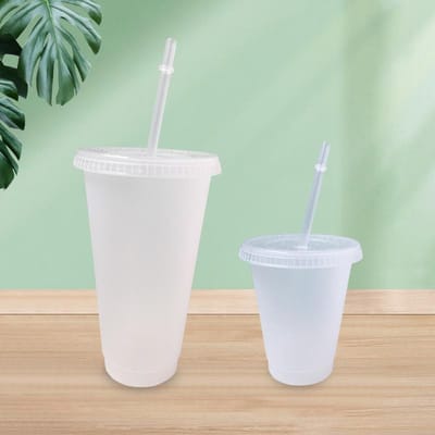 500/700ml Witte Beker met Rietje en Deksel Kleurveranderende Koffiekop Herbruikbare Plastic Tumbler Matte Afwerking Koffiemok Koppelsbeker 700