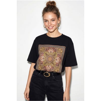 Overmaatse Etnische Print Katoenen T-Shirt