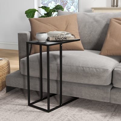 REDOM C-vorm bijzettafel van staal, zwart - compacte laptop- en nachttafel 46×26×60 cm, draagvermogen 8 kg, minimalistisch design