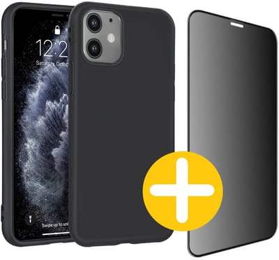 Hoesje en Privacy Screenprotector Combi Geschikt Voor iPhone 11 - Zwart Hoesje + Privacy Glas