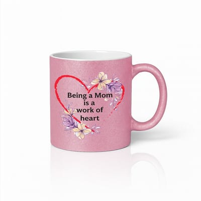 Roze Glitter Moeder Liefde Mok 330 ml – “Being a Mom Is a Work of Heart” Koffiemok – Bloemen Hart Design – Perfect Cadeau voor Mama