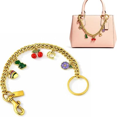 KZQ Tassenhanger Sleutelhanger Verstelbaar 29 cm, Gouden Ketting met Kers Ontwerp voor Handtassen, Portemonnees en Crossbody Tassen, Decorative Accessoire
