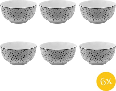 Clayre & Eef Soepkom set van 6 stuks 500 ml Wit Zwart Porselein Serveerkom