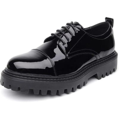 Leren Schoenen Heren Kantoor Casual Hoge Platform Lakleren Schoenen Mannelijk Harajuku Koreaanse Streetwear Vintage Bruiloftsschoen 43 zwart