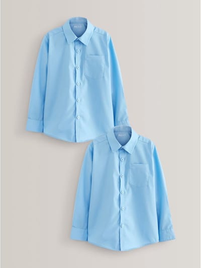 Next - Jongens - Set van 2 schooloverhemden met lange mouwen en standaard pasvorm - Blauw