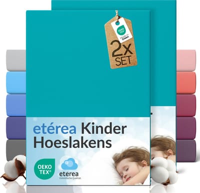 etérea Jersey hoeslaken 2-pack 60x120-70x140 cm (hoek 15 cm) 100% katoen - Oceaanblauw