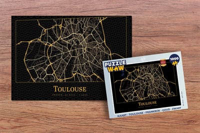 Puzzel Kaart - Toulouse - Frankrijk - Goud - Zwart - Legpuzzel - Puzzel 1000 stukjes volwassenen