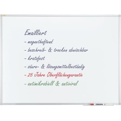 Franken Whiteboard X-tra! Line, wandmontage in staand en liggend formaat, wit geëmailleerd, antimicrobieel, aluminium frame, magnetisch, opbergvak, B 900 x H 600 mm, SC3802