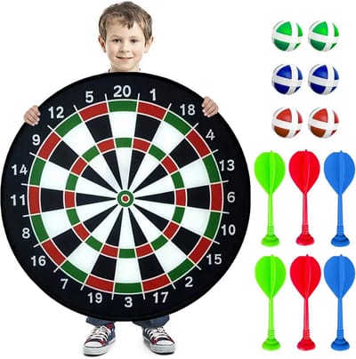 Opvouwbaar Dartbord - Kinderspel - Feestactiviteit Buiten - Dubbelzijdig Ontwerp - 66 cm Diameter - Zwart