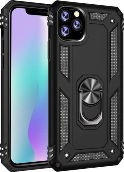 LuxeBass Hoesje geschikt voor iPhone 12 Hoesje - Anti-Shock Hybrid Ring Armor zwart