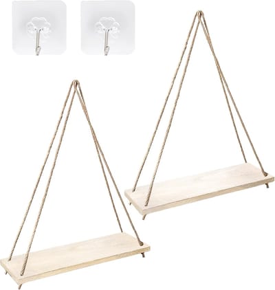 hangrekken voor aan de muur, set van 2 boho planken, wandhangplanken, raam plantenrekken, zwevende wandplanken voor woonkamer, slaapkamer, badkamer, keuken (natuur)