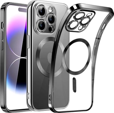 Magnetic Clear Silicone hoesje met geïntegreerde Camera Lens Protector - schokbestendig [Magsafe Magnetische Ring Case] - zwart - Geschikt voor iPhone 15 pro