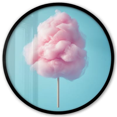 Poster in lijst Rond - Fotolijst 40x40 cm - Posters - Suikerspin - Zoet - Snoep - Ronde posterlijst zwart - Decoratie - Wanddecoratie woonkamer - Muurdecoratie slaapkamer