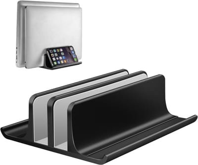 Famanu – Aluminium Met 2 Sleuven - Ruimtebesparend voor Laptops Tot 17,3 Inch - Zwart